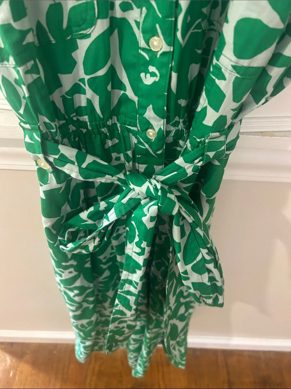 Free Assembly Green Abstract Print Tie-Waist Dress